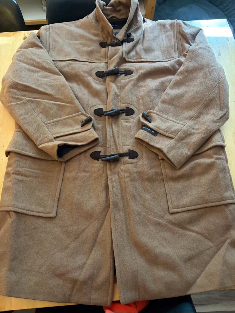 Men's Tan Toggle Duffle Coat 100% wool
